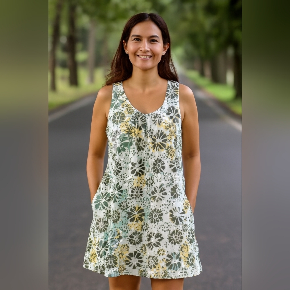 AVENTURA Organic Cotton Floral Sleeveless Dress Summer Cottagecore(#886)
